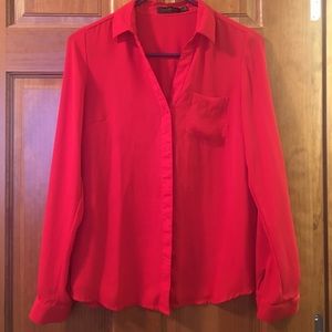 Sheer red button down blouse